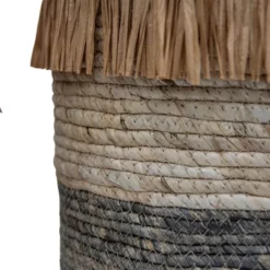 Set Of 2 Natural Woven Natural Corn Husk & Faux Raffia Basket - Foreside Home & Garden