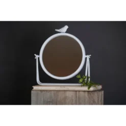 Rustic White Round Metal Table Mirror With Bird Accent - Foreside Home & Garden -Eco Haven Store GUEST 037e2668 1d25 4d95 9dc3 15c75f67dad2