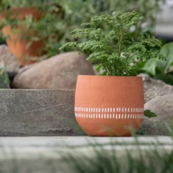 White Ticking Stripe Terracotta Planter - Foreside Home & Garden -Eco Haven Store GUEST 05ce197c b470 40d6 89a1 190fec4291fd
