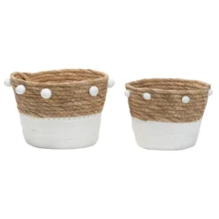 Set Of 2 Natural Cattail Decorative Storage Baskets With Pom Poms - Foreside Home & Garden 13 Set Of 2 Natural Cattail Decorative Storage Baskets With Pom Poms - Foreside Home & Garden -Eco Haven Store GUEST 0d0c5293 43c0 4237 9409 8a8aa9d4482a