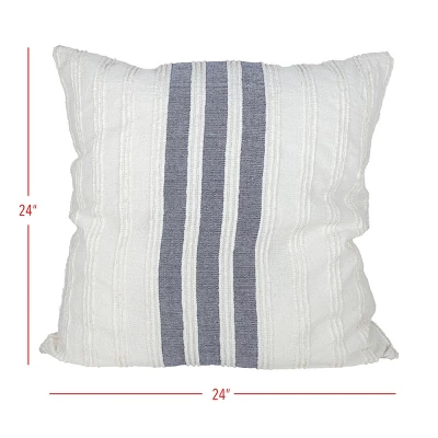 24X24 Inch Hand Woven Pillow Blue Cotton With Polyester Fill - Foreside Home & Garden 6 24X24 Inch Hand Woven Pillow Blue Cotton With Polyester Fill - Foreside Home & Garden - Image 4