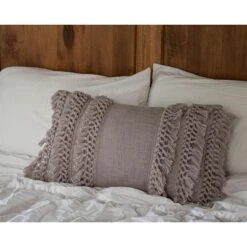 Gray Hand Woven 14x22" Decorative Cotton Throw Pillow With Hand Braided Tassels - Foreside Home & Garden -Eco Haven Store GUEST 0f192e92 2da6 4032 aaa5 5d5c84f3a175