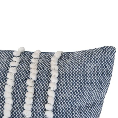 Blue Hand Woven Outdoor Decorative Throw Pillow With Pulled Curly Yarn Accents - Foreside Home & Garden 4 Blue Hand Woven Outdoor Decorative Throw Pillow With Pulled Curly Yarn Accents - Foreside Home & Garden - Image 2