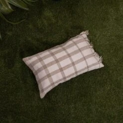 Taupe Plaid 14X22 Hand Woven Filled Outdoor Pillow - Foreside Home & Garden