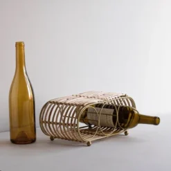 Wrapped Brass Metal & Rattan Wine Bottle Holder - Foreside Home & Garden -Eco Haven Store GUEST 12be7d6a 8bf7 4460 8966 b325e3686d04