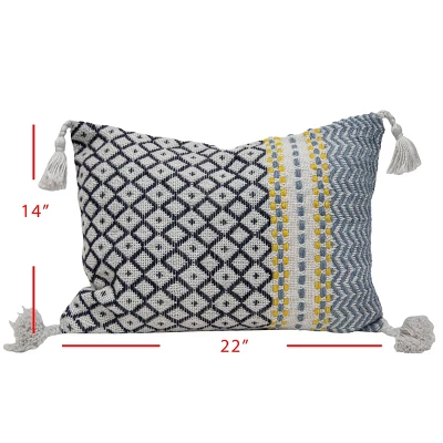 14x22 Inches Hand Woven Blue Polyester With Polyester Fill Pillow - Foreside Home & Garden 5 14x22 Inches Hand Woven Blue Polyester With Polyester Fill Pillow - Foreside Home & Garden - Image 3