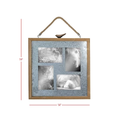 4X6 Inch 4 Photo Hanging Picture Frame Galvanized Metal And Wood Frame With MDF, Jute & Glass By Foreside Home & Garden 6 4X6 Inch 4 Photo Hanging Picture Frame Galvanized Metal And Wood Frame With MDF, Jute & Glass By Foreside Home & Garden - Image 4