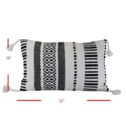 Black Striped Hand Woven 14x22" Outdoor Decorative Throw Pillow With Hand Tied Tassels - Foreside Home & Garden -Eco Haven Store GUEST 17f2940a fe81 4b45 946d 0d8cde7f739c