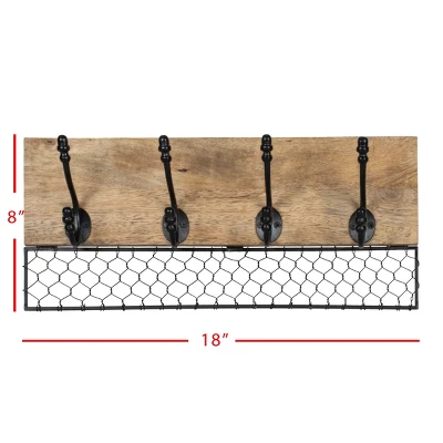 Chicken Wire Wood Decorative Wall Hook With 4 Metal Hooks - Foreside Home & Garden 7 Chicken Wire Wood Decorative Wall Hook With 4 Metal Hooks - Foreside Home & Garden - Image 5