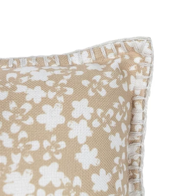 14X22 Inch Hand Woven Floral Outdoor Pillow Tan Polyester With Polyester Fill By Foreside Home & Garden 4 14X22 Inch Hand Woven Floral Outdoor Pillow Tan Polyester With Polyester Fill By Foreside Home & Garden - Image 2