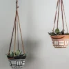 Natural Terracotta With Hand Painted Pattern And Faux Leather Straps Hanging Planter - Foreside Home & Garden
