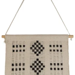 Hand Woven Geo Pattern Wall Art Black Cotton & Wood Dowel By Foreside Home & Garden -Eco Haven Store GUEST 20063578 dff0 4717 ae9b 2b63484996f4