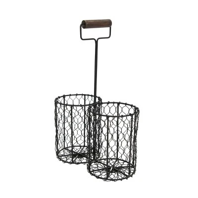 Black Metal & Wood Wine Bottle Caddy - Foreside Home & Garden 4 Black Metal & Wood Wine Bottle Caddy - Foreside Home & Garden - Image 2