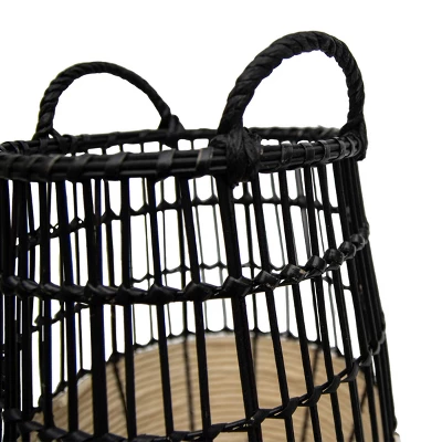 Natural Woven Black Rattan, Rope & Metal Basket - Foreside Home & Garden 5 Natural Woven Black Rattan, Rope & Metal Basket - Foreside Home & Garden - Image 3