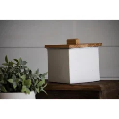 White Enamel Metal Lidded Decorative Storage Canister - Foreside Home & Garden -Eco Haven Store GUEST 21320d18 6412 4358 b917 204a91c88f90