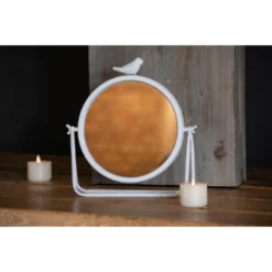 Rustic White Round Metal Table Mirror With Bird Accent - Foreside Home & Garden -Eco Haven Store GUEST 223c97f6 146c 4d71 aa7a ea365e4aef0a
