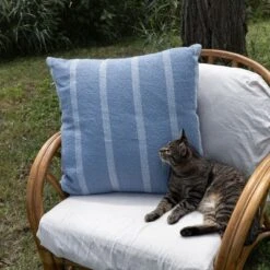 24X24 Inch Hand Woven Blue & Light Blue Striped Outdoor Pillow Polyester With Polyester Fill By Foreside Home & Garden
