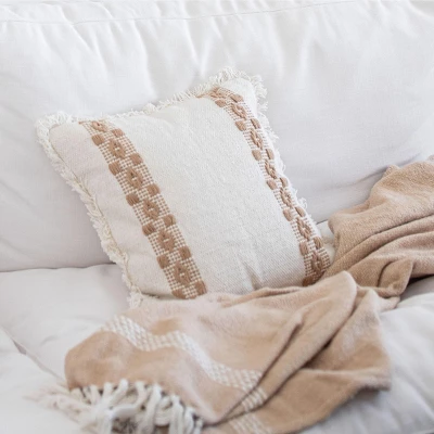 Tan Border Stripe 18X18 Hand Woven Filled Pillow - Foreside Home & Garden 3 Tan Border Stripe 18X18 Hand Woven Filled Pillow - Foreside Home & Garden