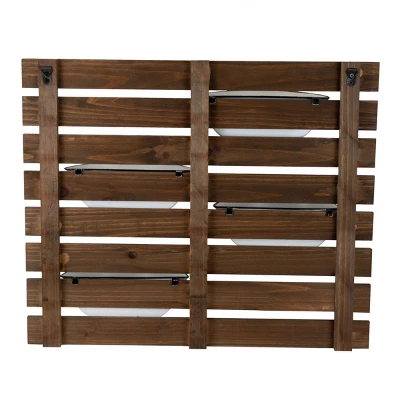 Rustic Slat Wood Wall Planter With Four Distressed White Enamel Pots - Foreside Home & Garden 4 Rustic Slat Wood Wall Planter With Four Distressed White Enamel Pots - Foreside Home & Garden - Image 3