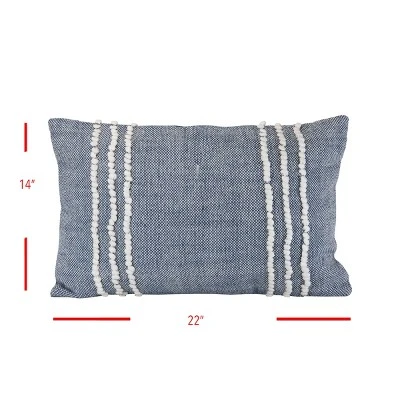 Blue Hand Woven Outdoor Decorative Throw Pillow With Pulled Curly Yarn Accents - Foreside Home & Garden 5 Blue Hand Woven Outdoor Decorative Throw Pillow With Pulled Curly Yarn Accents - Foreside Home & Garden - Image 3
