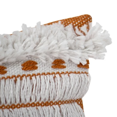 Orange Striped Hand Woven 18x18" Outdoor Decorative Throw Pillow With Hand Tied Fringe - Foreside Home & Garden 4 Orange Striped Hand Woven 18x18" Outdoor Decorative Throw Pillow With Hand Tied Fringe - Foreside Home & Garden - Image 2