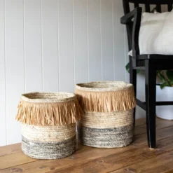 Set Of 2 Natural Woven Natural Corn Husk & Faux Raffia Basket - Foreside Home & Garden 15 Set Of 2 Natural Woven Natural Corn Husk & Faux Raffia Basket - Foreside Home & Garden -Eco Haven Store GUEST 293127fb ae1e 40aa b1fa 669683b6711d