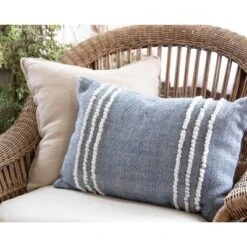 Blue Hand Woven Outdoor Decorative Throw Pillow With Pulled Curly Yarn Accents - Foreside Home & Garden 9 Blue Hand Woven Outdoor Decorative Throw Pillow With Pulled Curly Yarn Accents - Foreside Home & Garden -Eco Haven Store GUEST 29a7b502 29d4 4bf0 858b b7414c83b563
