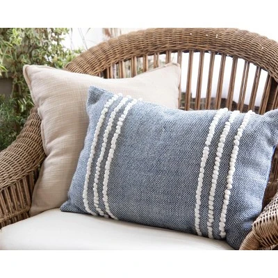 Blue Hand Woven Outdoor Decorative Throw Pillow With Pulled Curly Yarn Accents - Foreside Home & Garden 6 Blue Hand Woven Outdoor Decorative Throw Pillow With Pulled Curly Yarn Accents - Foreside Home & Garden - Image 4