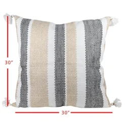 Tan & Black Tick Stripe 30X30 Oversized Filled Outdoor Pillow - Foreside Home & Garden -Eco Haven Store GUEST 29b76978 fb84 4ad1 930f 7c6ef384cf4f