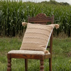 18X18 Inch Hand Woven Yarn Striped Outdoor Pillow Tan Polyester With Polyester Fill By Foreside Home & Garden