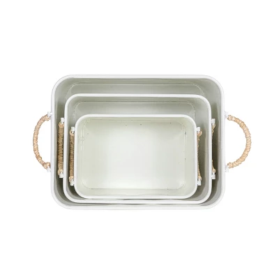 Set Of 3 Baskets White Metal & Reed By Foreside Home & Garden 5 Set Of 3 Baskets White Metal & Reed By Foreside Home & Garden - Image 3