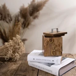 Scroll Carved Trinket Box Mango Wood & Metal - Foreside Home & Garden