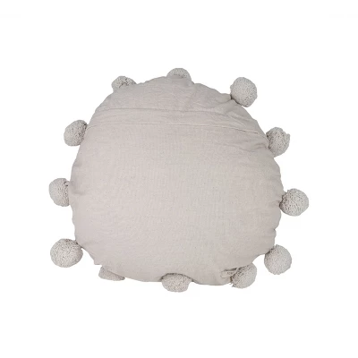 Gray With Pom Poms 16X16 Hand Woven Filled Round Pillow - Foreside Home & Garden 5 Gray With Pom Poms 16X16 Hand Woven Filled Round Pillow - Foreside Home & Garden - Image 3
