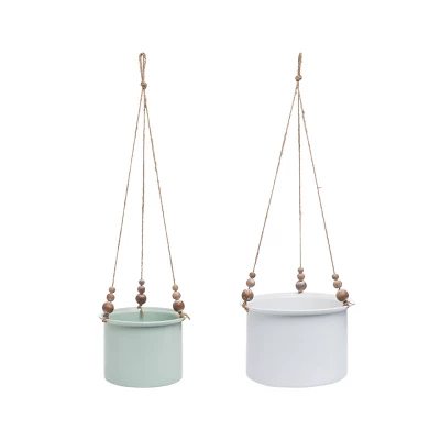 Set Of 2 Hanging Planters With Wood Bead Details - Foreside Home & Garden 7 Set Of 2 Hanging Planters With Wood Bead Details - Foreside Home & Garden - Image 5