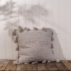 Pulled Knot Gray 24X24 Hand Woven Filled Pillow - Foreside Home & Garden