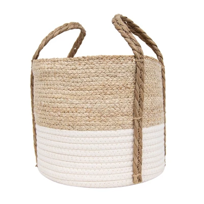 Natural Woven White Seagrass & Rope Basket - Foreside Home & Garden 4 Natural Woven White Seagrass & Rope Basket - Foreside Home & Garden - Image 2