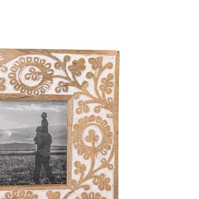 4x4 Inch Carved Floral Picture Frame Mango Wood, MDF, Metal & Glass By Foreside Home & Garden 4 4x4 Inch Carved Floral Picture Frame Mango Wood, MDF, Metal & Glass By Foreside Home & Garden - Image 2