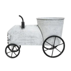 Tractor White Metal Planter - Foreside Home & Garden