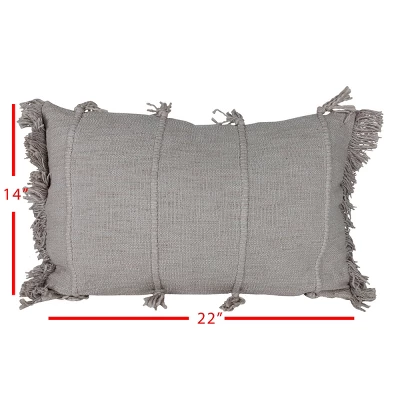 Gray Textured With Fringe 14X22 Hand Woven Filled Pillow - Foreside Home & Garden 6 Gray Textured With Fringe 14X22 Hand Woven Filled Pillow - Foreside Home & Garden - Image 4
