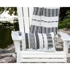 Black Striped Hand Woven 14x22" Outdoor Decorative Throw Pillow With Hand Tied Tassels - Foreside Home & Garden -Eco Haven Store GUEST 3922e5e4 d011 4c3e aa03 1f0af0a504b4 1