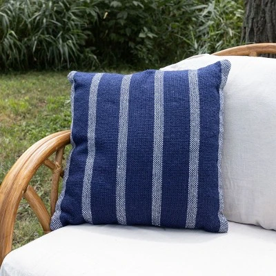 18X18 Inch Hand Woven Navy & Blue Striped Outdoor Pillow Polyester With Polyester Fill By Foreside Home & Garden 3 18X18 Inch Hand Woven Navy & Blue Striped Outdoor Pillow Polyester With Polyester Fill By Foreside Home & Garden