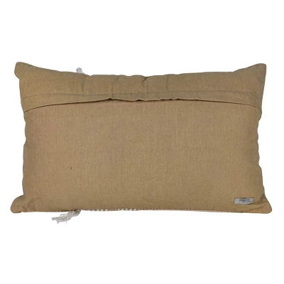 Tan & White Fringed 14X22 Hand Woven Filled Pillow - Foreside Home & Garden 5 Tan & White Fringed 14X22 Hand Woven Filled Pillow - Foreside Home & Garden - Image 3