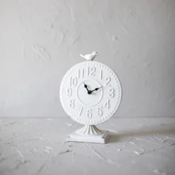 Bird Tabletop Clock White Metal - Foreside Home & Garden
