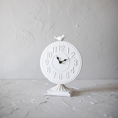 Bird Tabletop Clock White Metal - Foreside Home & Garden 3 Bird Tabletop Clock White Metal - Foreside Home & Garden