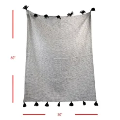 Black And White Hand Woven 50 X 60 Inch Outdoor Safe Throw Blanket With Hand Tied Tassels - Foreside Home & Garden -Eco Haven Store GUEST 3c38c92c 9b1c 454a 819e ec51e129be30