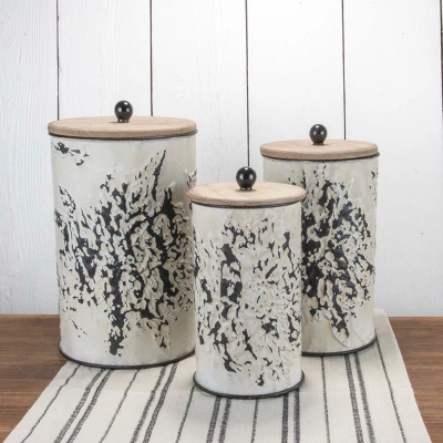 Set Of 3 Cream And Gray Floral Metal Decorative Storage Canisters - Foreside Home & Garden 5 Set Of 3 Cream And Gray Floral Metal Decorative Storage Canisters - Foreside Home & Garden - Image 3