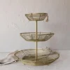3-Tiered Basket Riser Brass Metal With Jute Tassel By Foreside Home & Garden