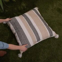 Tan & Black Tick Stripe 30X30 Oversized Filled Outdoor Pillow - Foreside Home & Garden -Eco Haven Store GUEST 3e4ad5f9 aff1 4338 99eb 1a64382cad41