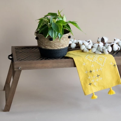 Set Of 2 Natural Cattail Decorative Storage Baskets With Pom Poms - Foreside Home & Garden 5 Set Of 2 Natural Cattail Decorative Storage Baskets With Pom Poms - Foreside Home & Garden - Image 3