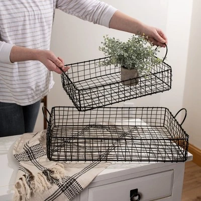 Set Of 2 Rectangle Trays Black Metal - Foreside Home & Garden 3 Set Of 2 Rectangle Trays Black Metal - Foreside Home & Garden